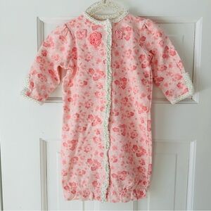 Little Me Pink & Green Floral Button-Up Infant Gown